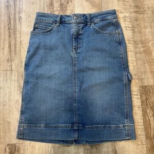 Vintage LEE Denim Pencil Skirt Size 4M Blue Jean w/ Pockets Knee Length Stretch